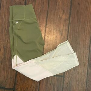 Olive Green and Light Pink Fabletics Powerhold XS Leggings Sheer Calves